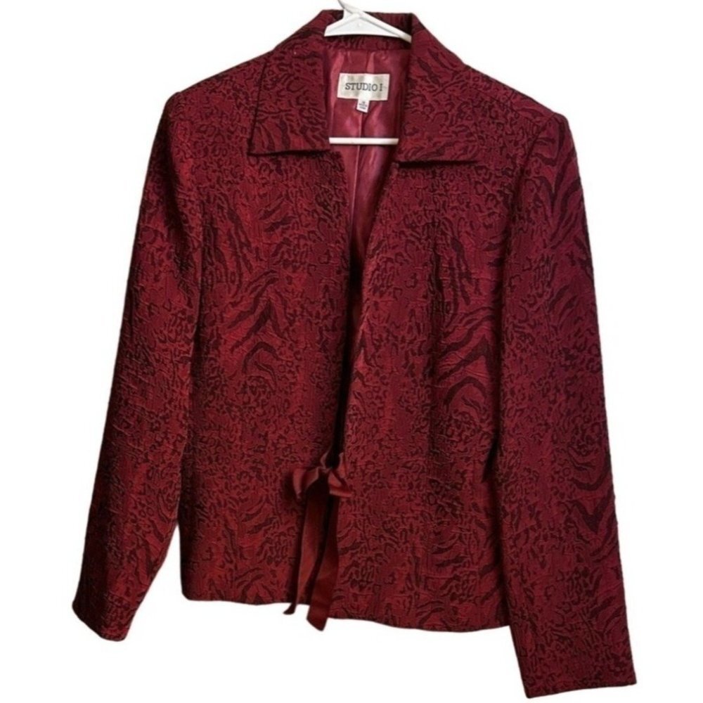 Studio 1 Women’s Burgundy Long Sleeves String Tie Jacket Size 12 Sku 2281